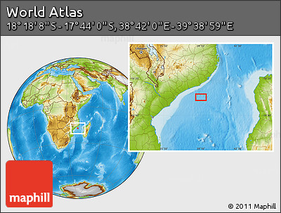 Physical Location Map of the Area around 18° 1' 4" S, 39° 10' 29" E