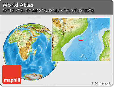 Physical Location Map of the Area around 18° 1' 4" S, 39° 10' 29" E