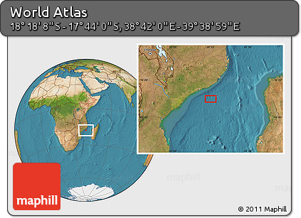 Satellite Location Map of the Area around 18° 1' 4" S, 39° 10' 29" E
