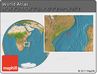 Satellite Location Map of the Area around 18° 1' 4" S, 39° 10' 29" E