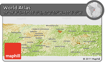 Physical Panoramic Map of the Area around 18° 1' 4" S, 41° 34' 30" W