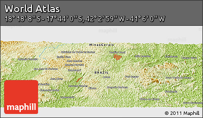 Physical Panoramic Map of the Area around 18° 1' 4" S, 41° 34' 30" W