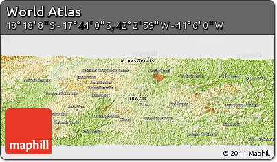 Physical Panoramic Map of the Area around 18° 1' 4" S, 41° 34' 30" W