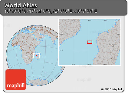 Gray Location Map of the Area around 18° 1' 4" S, 42° 34' 30" E