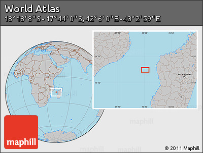 Gray Location Map of the Area around 18° 1' 4" S, 42° 34' 30" E