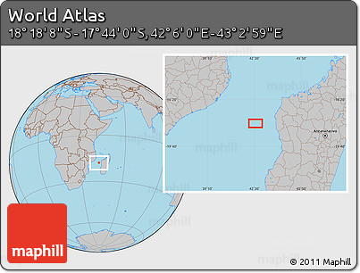 Gray Location Map of the Area around 18° 1' 4" S, 42° 34' 30" E