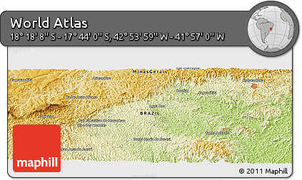 Physical Panoramic Map of the Area around 18° 1' 4" S, 42° 25' 29" W