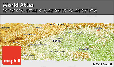 Physical Panoramic Map of the Area around 18° 1' 4" S, 42° 25' 29" W