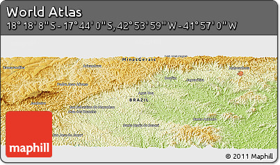 Physical Panoramic Map of the Area around 18° 1' 4" S, 42° 25' 29" W