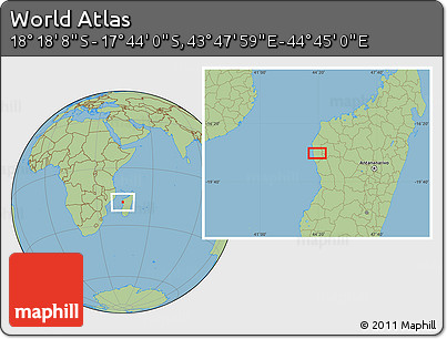 Savanna Style Location Map of the Area around 18° 1' 4" S, 44° 16' 29" E