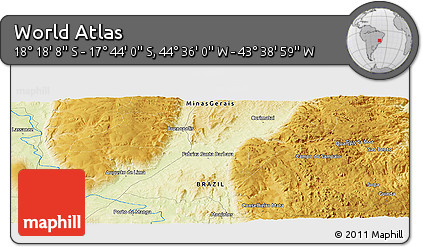 Physical Panoramic Map of the Area around 18° 1' 4" S, 44° 7' 30" W