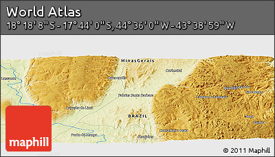 Physical Panoramic Map of the Area around 18° 1' 4" S, 44° 7' 30" W