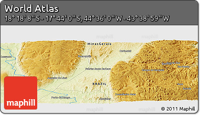 Physical Panoramic Map of the Area around 18° 1' 4" S, 44° 7' 30" W