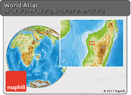 Physical Location Map of the Area around 18° 1' 4" S, 45° 7' 30" E