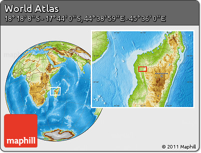 Physical Location Map of the Area around 18° 1' 4" S, 45° 7' 30" E