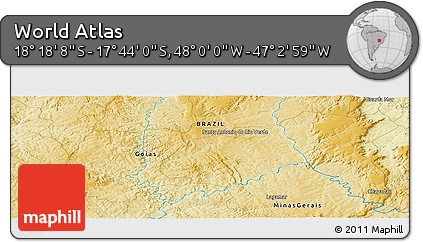 Physical Panoramic Map of the Area around 18° 1' 4" S, 47° 31' 29" W