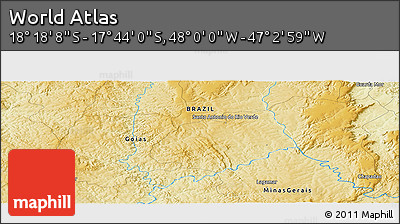 Physical Panoramic Map of the Area around 18° 1' 4" S, 47° 31' 29" W