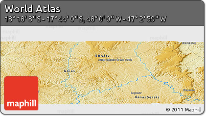 Physical Panoramic Map of the Area around 18° 1' 4" S, 47° 31' 29" W