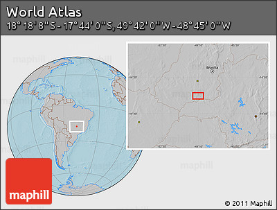 Gray Location Map of the Area around 18° 1' 4" S, 49° 13' 30" W, hill shading