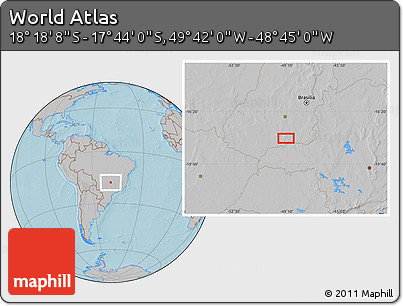 Gray Location Map of the Area around 18° 1' 4" S, 49° 13' 30" W, hill shading
