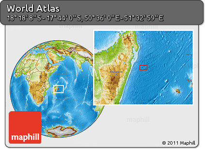 Physical Location Map of the Area around 18° 1' 4" S, 51° 4' 30" E