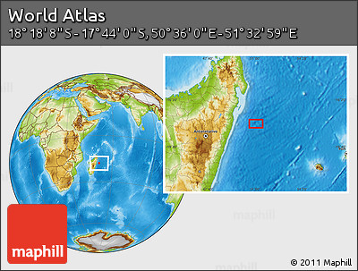 Physical Location Map of the Area around 18° 1' 4" S, 51° 4' 30" E