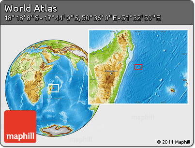 Physical Location Map of the Area around 18° 1' 4" S, 51° 4' 30" E