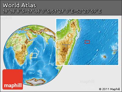 Physical Location Map of the Area around 18° 1' 4" S, 51° 55' 29" E