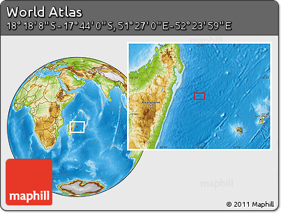 Physical Location Map of the Area around 18° 1' 4" S, 51° 55' 29" E