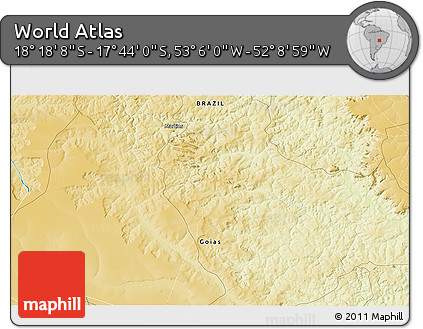Physical 3D Map of the Area around 18° 1' 4" S, 52° 37' 30" W