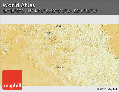 Physical 3D Map of the Area around 18° 1' 4" S, 52° 37' 30" W