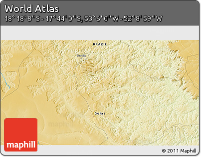 Physical 3D Map of the Area around 18° 1' 4" S, 52° 37' 30" W