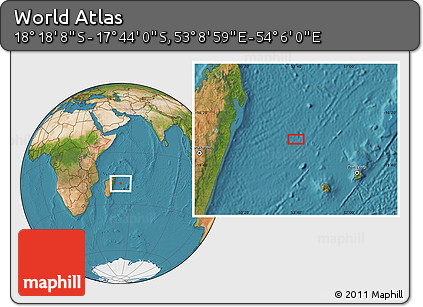 Satellite Location Map of the Area around 18° 1' 4" S, 53° 37' 30" E