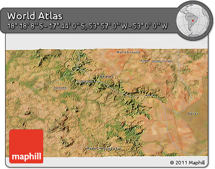 Satellite 3D Map of the Area around 18° 1' 4" S, 53° 28' 30" W