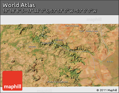 Satellite 3D Map of the Area around 18° 1' 4" S, 53° 28' 30" W