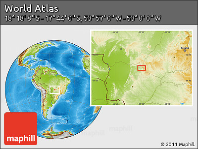 Physical Location Map of the Area around 18° 1' 4" S, 53° 28' 30" W