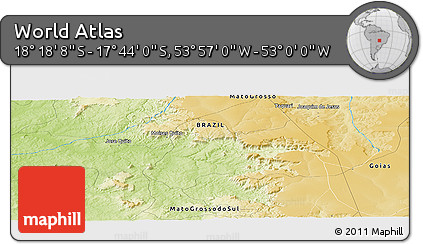 Physical Panoramic Map of the Area around 18° 1' 4" S, 53° 28' 30" W