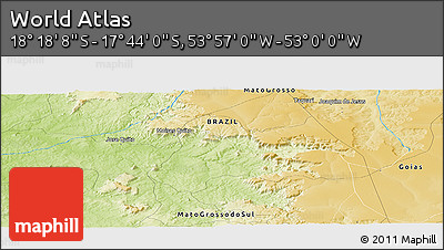 Physical Panoramic Map of the Area around 18° 1' 4" S, 53° 28' 30" W