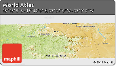 Physical Panoramic Map of the Area around 18° 1' 4" S, 53° 28' 30" W