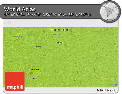 Physical 3D Map of the Area around 18° 1' 4" S, 56° 1' 29" W