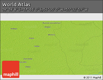 Physical 3D Map of the Area around 18° 1' 4" S, 56° 1' 29" W