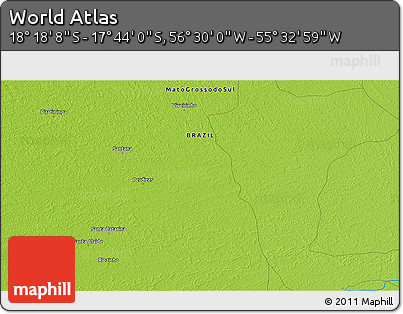 Physical 3D Map of the Area around 18° 1' 4" S, 56° 1' 29" W