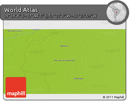 Physical 3D Map of the Area around 18° 1' 4" S, 56° 52' 30" W