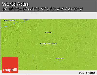 Physical 3D Map of the Area around 18° 1' 4" S, 56° 52' 30" W