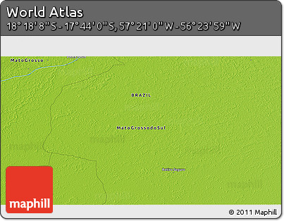Physical 3D Map of the Area around 18° 1' 4" S, 56° 52' 30" W