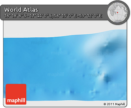 Physical 3D Map of the Area around 18° 1' 4" S, 58° 43' 30" E