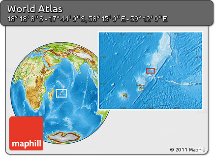 Physical Location Map of the Area around 18° 1' 4" S, 58° 43' 30" E