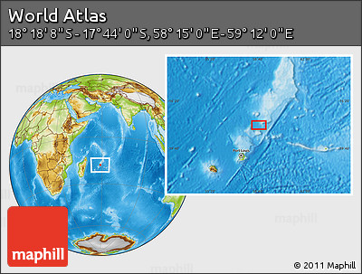 Physical Location Map of the Area around 18° 1' 4" S, 58° 43' 30" E