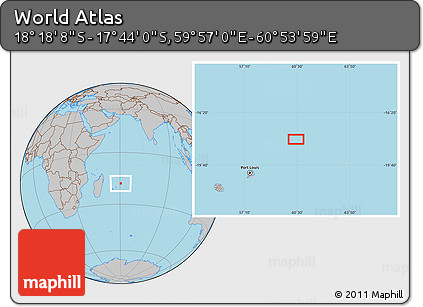 Gray Location Map of the Area around 18° 1' 4" S, 60° 25' 29" E