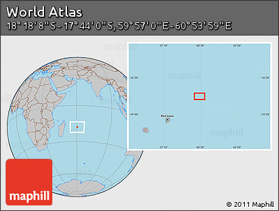 Gray Location Map of the Area around 18° 1' 4" S, 60° 25' 29" E